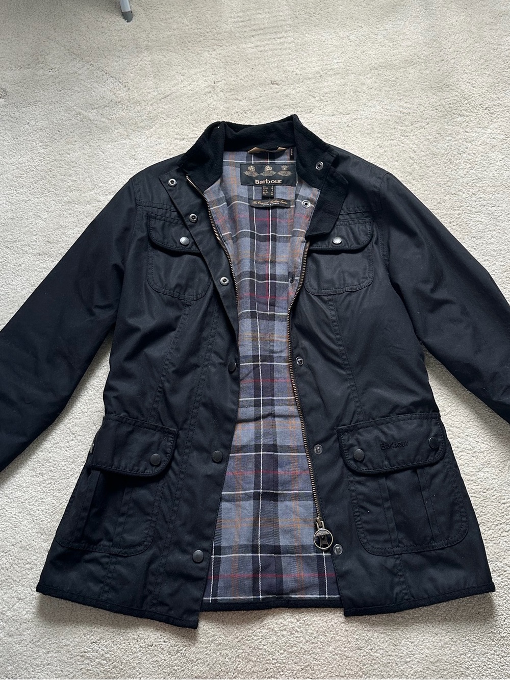 Barbour Ladies Waxed Jacket with Plaid Lining US size 4
